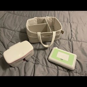 Trend Lab diaper caddy + Oxo wipes dispenser